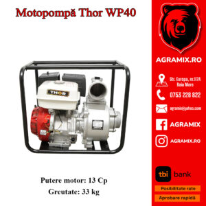 Motopompa pe benzina WP40 13CP debit maxim 80m3/h adancime de absorbtie 7m inaltime refulare 28m Thor