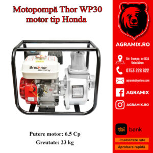 Motopompa WP30 motor tip HONDA 6.5 CP debit max. 60m3/h adancime max. 8m. Inaltime max. 30m