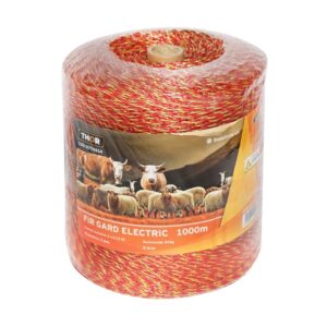 Rola fir galben-rosu fi 2mm insertie metalica 6x0.15mm SS, rezistenta 8 Ohm/m, 1000m gard electric Thor