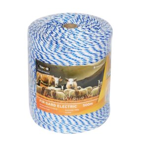 Rola fir alb-albastru fi 3mm insertie metalica 3x0.2mm SS, rezistenta 7.8 Ohm/m, 500m gard electric Thor