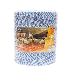 Rola fir alb-albastru fi 3mm insertie metalica 3x0.2mm SS rezistenta 7.8 Ohm/m 1000m gard electric Thor