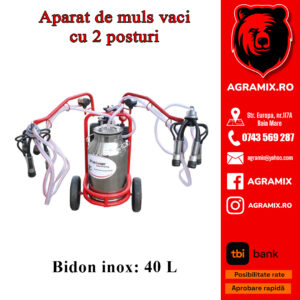 Aparat de muls vaci 2 posturi bidon 40L inox cu butelie - vacuum rezervor Breckner Germany