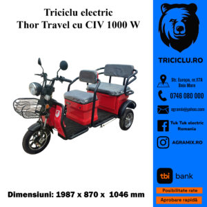 Triciclu electric Thor TRAVEL rosu 1000W 60V32Ah