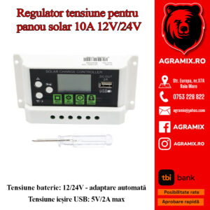 Regulator tensiune pentru panou solar 10A 12V/24V port USB 5V/2A Breckner Germany