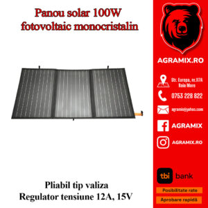 Panou solar 100W fotovoltaic monocristalin, pliabil tip valiza cu regulator de tensiune 12V/15A Breckner Germany