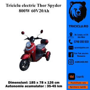 Triciclu electric Thor Spyder 800W 60V20Ah – rosu