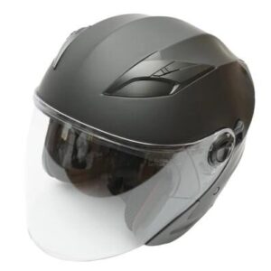 Casca moto tip jet neagra, model urban cu viziera transparenta si ochelari de soare, marimea L