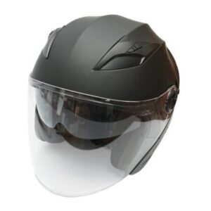 Casca moto tip jet neagra, model urban cu viziera transparenta si ochelari de soare, marimea XL