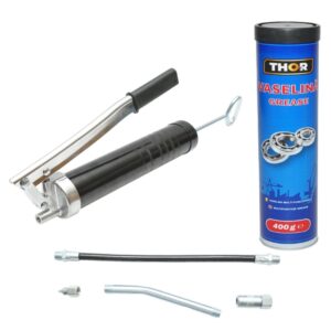 Pistol pentru gresat cu maner iesire orizontala si tub vaselina albastra 400g