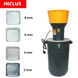 Moara cereale electrica 1.3 KW 220V oprire automata rezervor 60L 19000 r/min capacitate 350 Kg/h 5 site incluse
