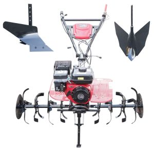 Motocultor 7.5CP cu freza 100cm plug rarita motor benzina 4 timpi 212cc OHV viteze 2+1 transmisie pinioane roti 4.00-8 Breckner Germany